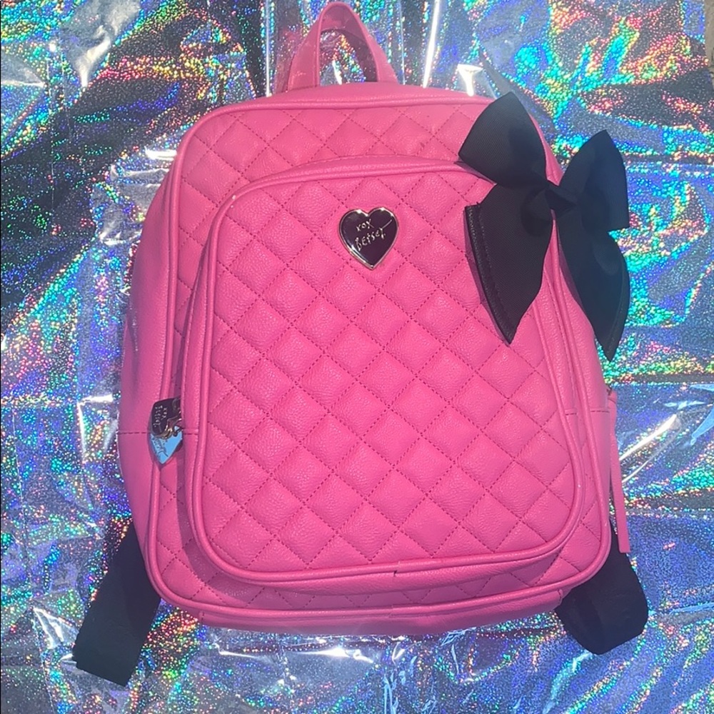 Betsey Johnson pink quilted backpack w/ accent bow